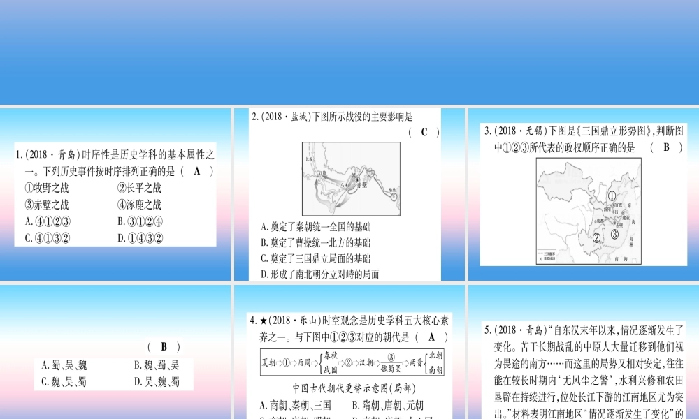 (甘肃专用)中考历史总复习 第一篇 考点系统复习 板块一 中国古代史 主题三 政权分立与民族融合(精练)课件