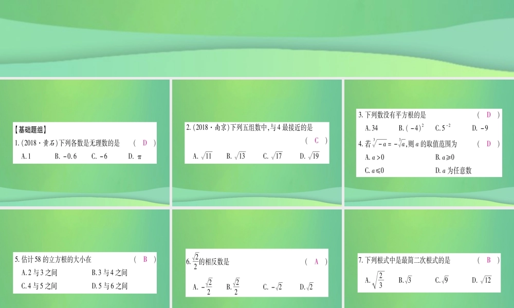 (江西专用)八年级数学上册 期末复习(二)实数作业课件 (新版)北师大版 课件
