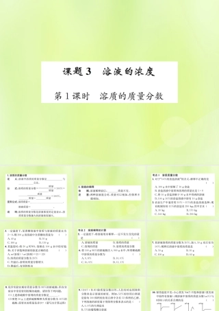 九年级化学下册 第九单元 溶液 课题3 第1课时 溶质的质量分数复习课件 (新版)新人教版 课件