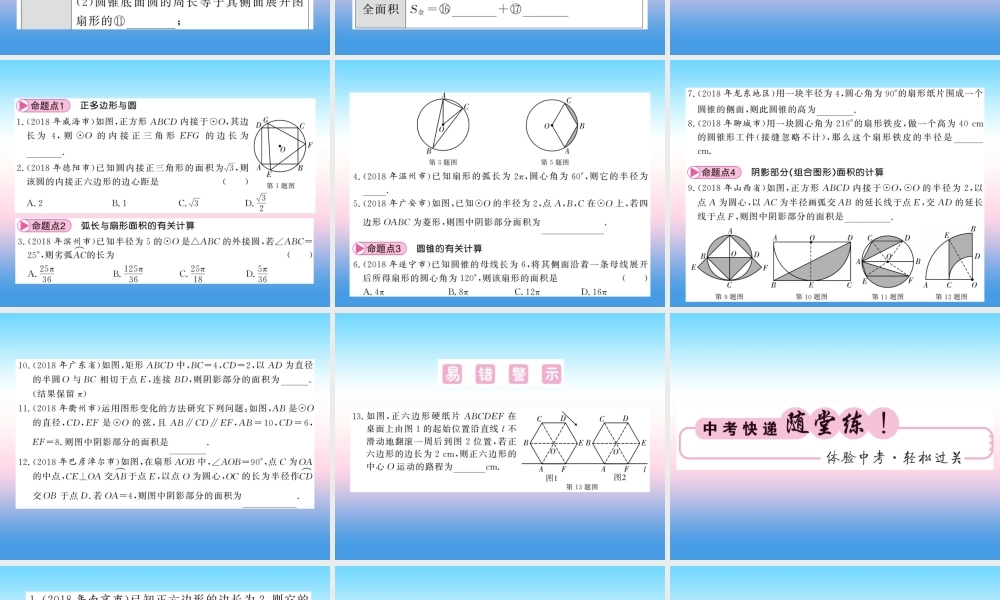 (课标版通用)中考数学一轮复习 第6章 圆 第24节 和圆有关的计算习题课件