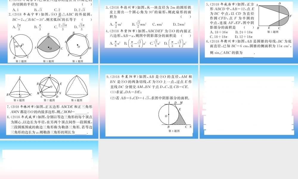 (课标版通用)中考数学一轮复习 第6章 圆 第24节 和圆有关的计算习题课件