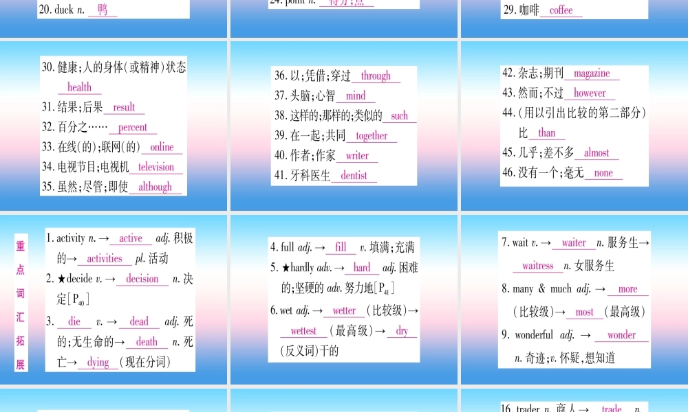 (湖北专用版)版中考英语复习 第一篇 教材系统复习 考点精讲六 八上 Units 1 2实用课件
