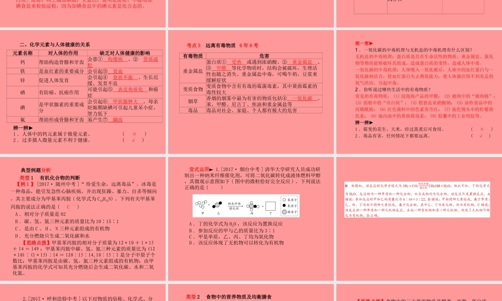 (滨州专版)中考化学总复习 第一部分 系统复习 成绩基石 第十单元 化学与健康课件 鲁教版 课件