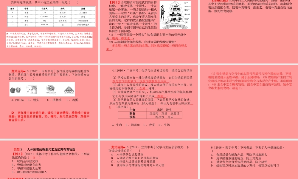(滨州专版)中考化学总复习 第一部分 系统复习 成绩基石 第十单元 化学与健康课件 鲁教版 课件