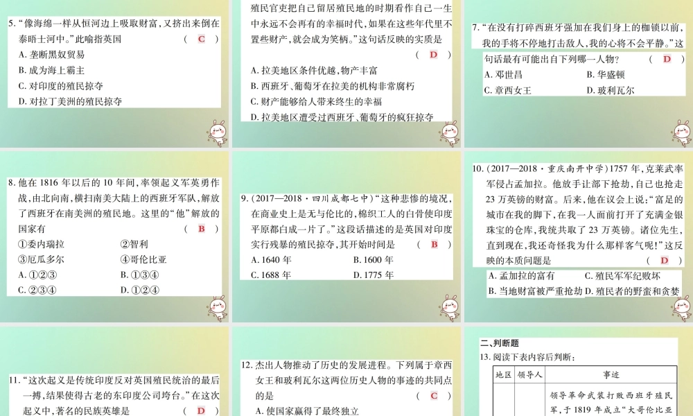 九年级历史上册 第七单元 工业革命、马克思主义的诞生和反殖民斗争 第殖民扩张与反殖民斗争课件 川教版 课件