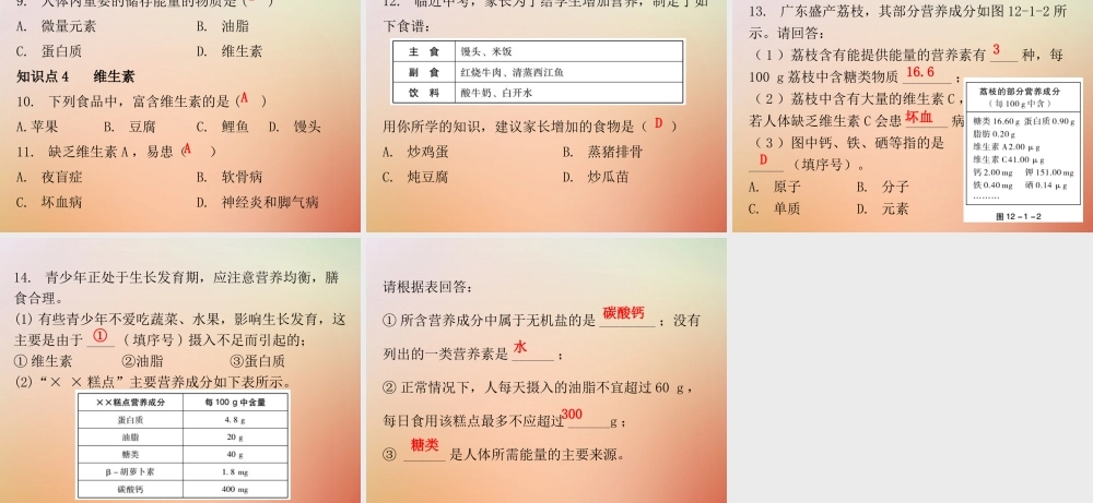 九年级化学下册 第十二单元 化学与生活 课题1 人类重要的营养物质(内文)课件 (新版)新人教版 课件