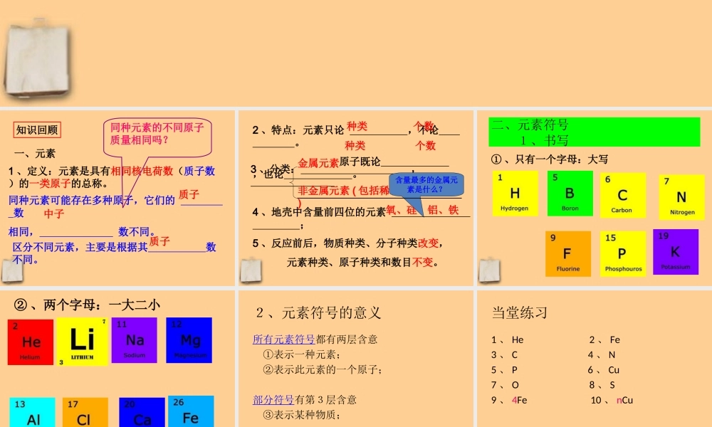 九年级化学上册 422元素符号和元素周期表课件 人教新课标版 课件