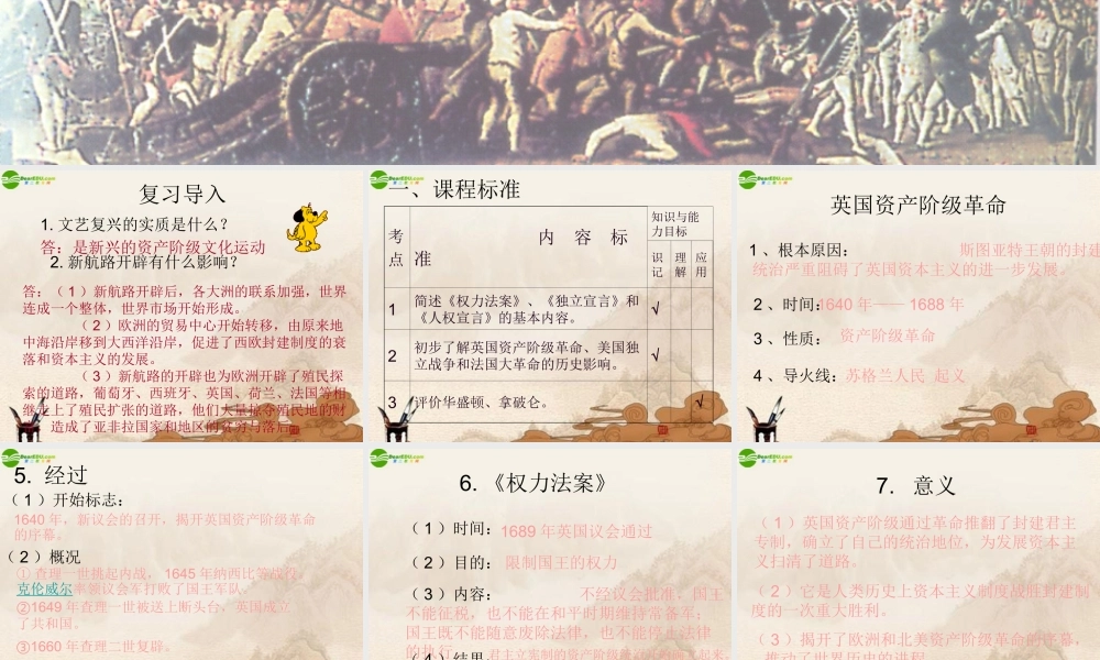 九年级历史上册 英法美资产阶级革命复习课件 人教新课标版 课件