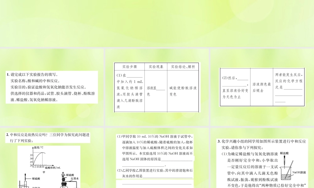 九年级化学下册 第十单元 酸和碱 实验专题(三)中和反应复习课件 (新版)新人教版 课件
