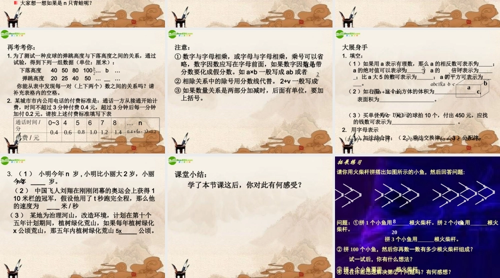 七年级数学上册 用字母表示数课件 青岛版 课件