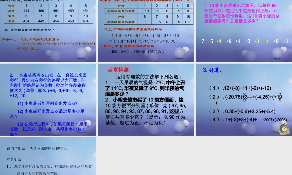 七年级数学上册 2.6 有理数的加法 2.6.2 有理数加法的运算律教学课件1 (新版)华东师大版 课件