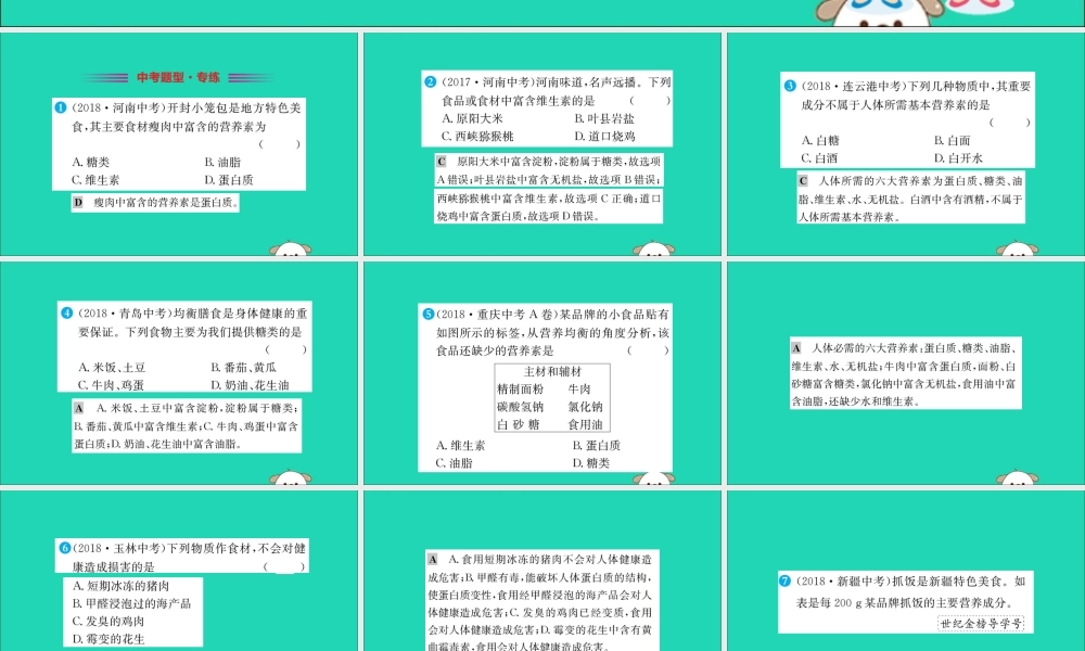 九年级化学下册 第十二单元 化学与生活 121 人类重要的营养物质训练课件 (新版)新人教版 课件