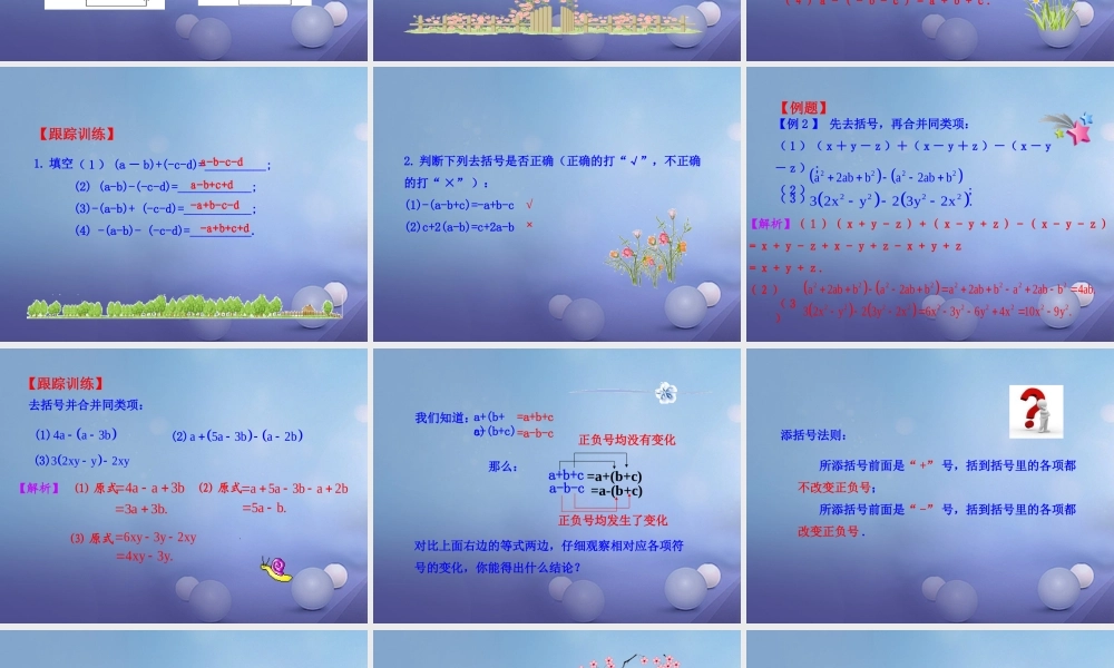 七年级数学上册 3.4 整式的加减 3.4.3 去括号与添括号教学课件1 (新版)华东师大版 课件