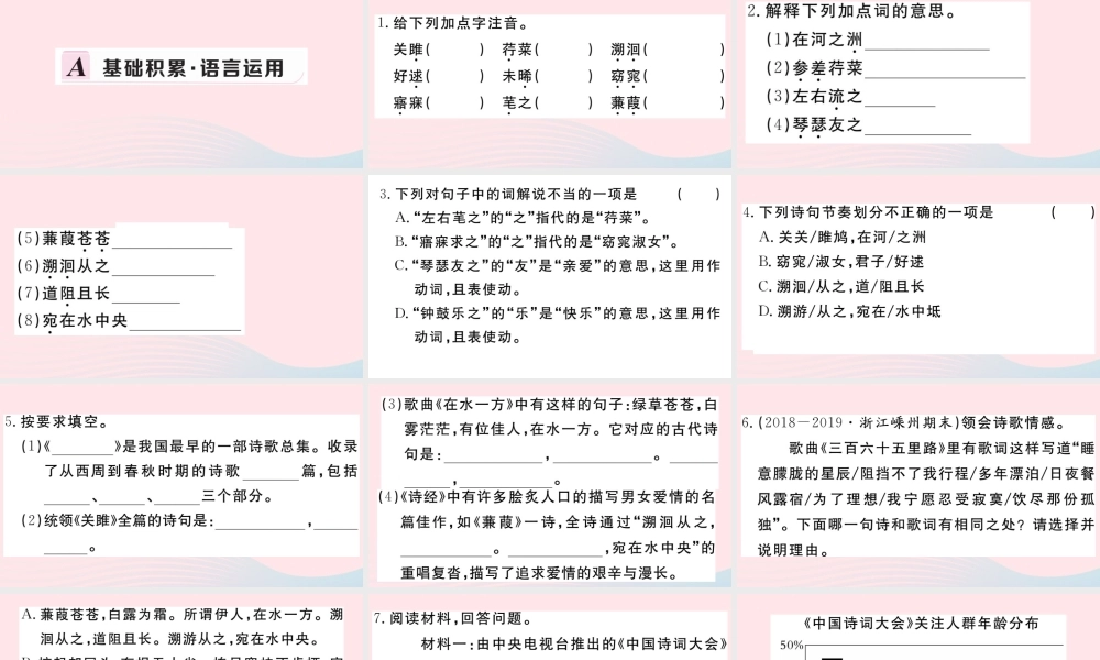 (河南专版)八年级语文下册 第三单元 12(诗经)二首习题课件 新人教版 课件