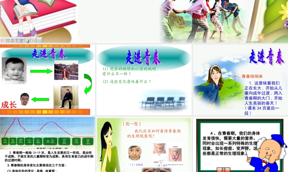 七年级上册第四课第一框 走进青春 教学课件