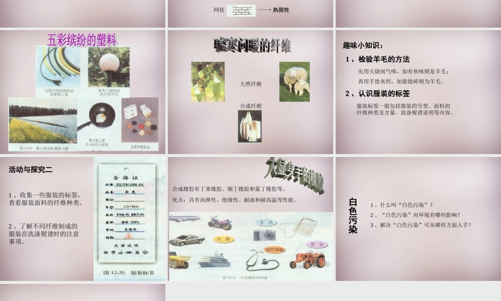 九年级化学下册 第十二单元 课题3 有机合成材料课件 (新版)新人教版 课件