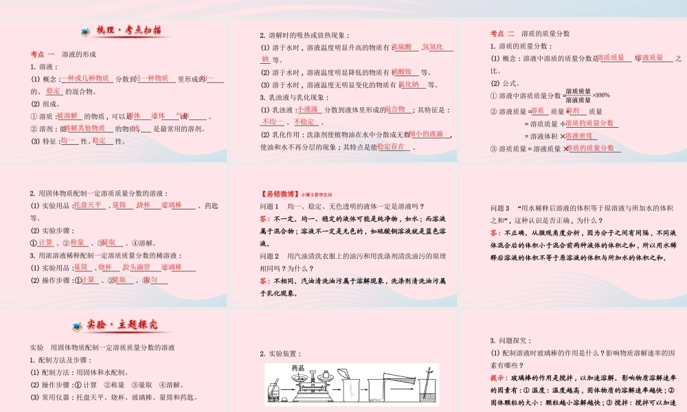 九年级化学下册 第九单元 溶液 第1课时溶液的形成、浓度及配制课件 (新版)新人教版 课件