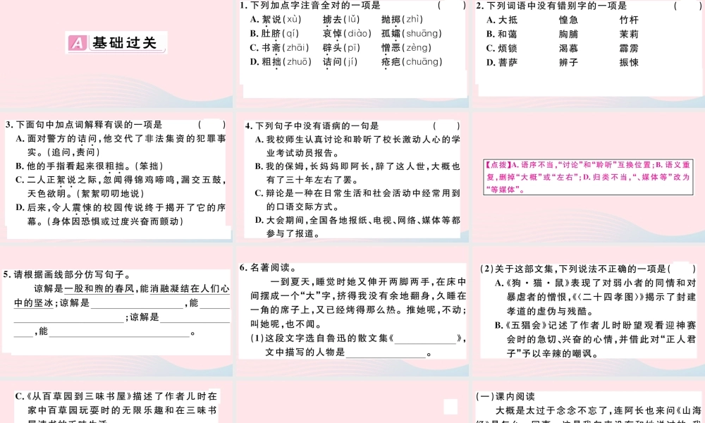 (通用版)文下册 第三单元 9 阿长与(山海经)习题课件 新人教版 课件