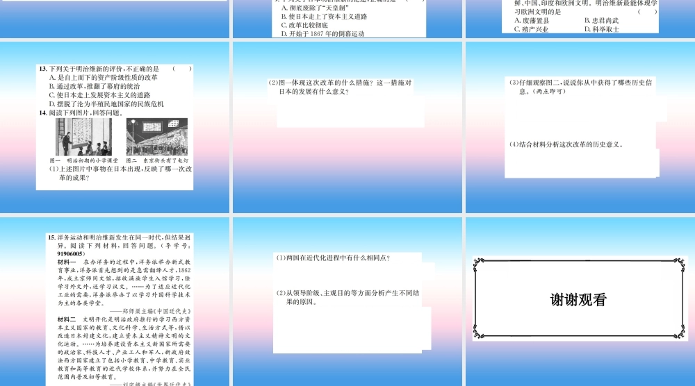 九年级历史下册 第1单元 殖民地人民的反抗与资本主义制度的扩展 第4课 日本明治维新作业课件 新人教版 课件