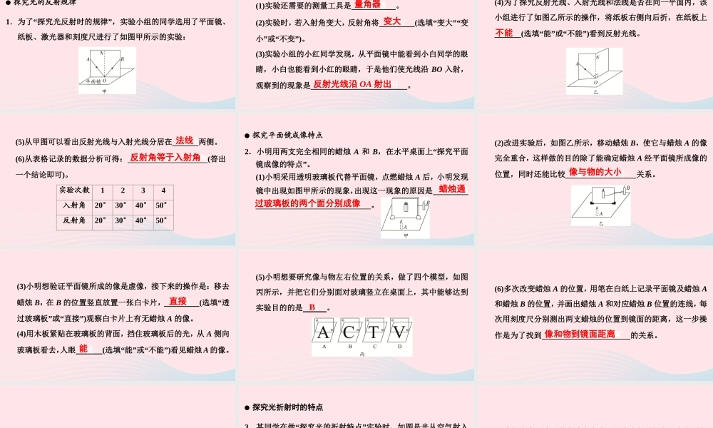 中考物理二轮复习 第2板块 专题训练 专题2 重点实验 二 光学重点实验课件