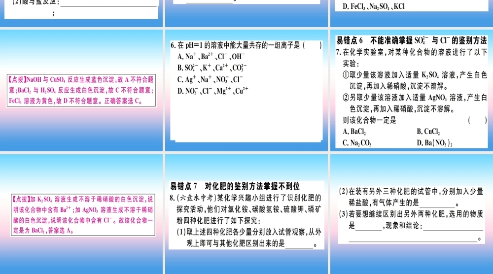 (江西专版)九年级化学下册 第十一单元 盐 化肥易错强化训练习题课件 (新版)新人教版 课件