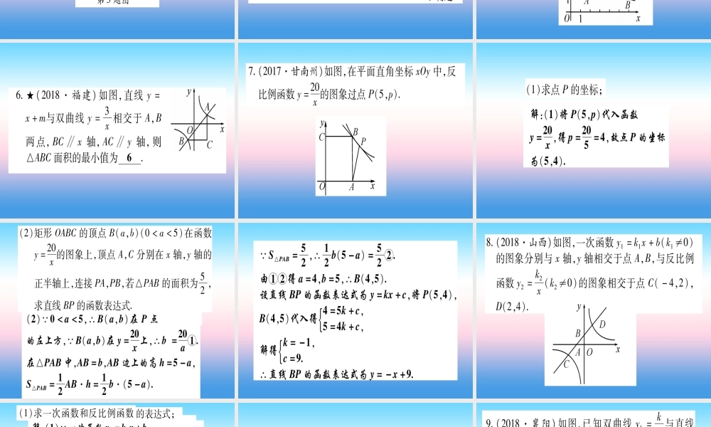 (甘肃专用)中考数学 第一轮 考点系统复习 第3章 函数 第3节 反比例函数 课时2 反比例函数的综合题作业课件