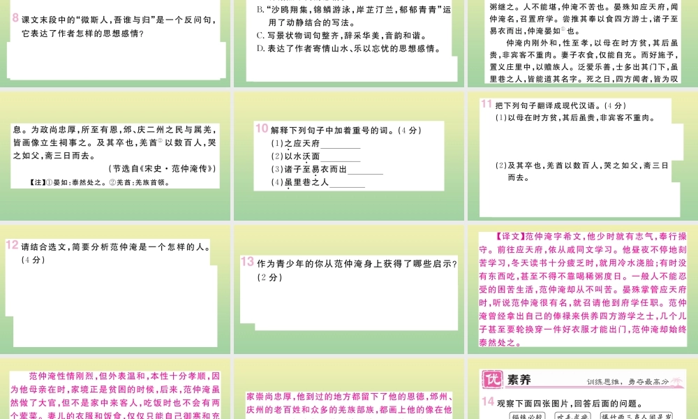 (河北专版)九年级语文上册 第三单元 10 岳阳楼记作业课件 新人教版 课件