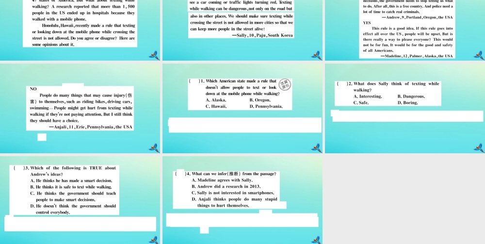 (江西专版)九年级英语全册 Unit 7 Teenagers should be allowed to choose their own clothes(第2课时)习题课件 (新版)人教新目标版 课件