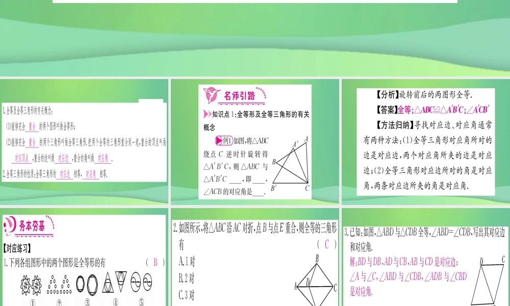 (江西专用)八年级数学上册 第12章 全等三角形 12.1 全等三角形作业课件 (新版)新人教版 课件