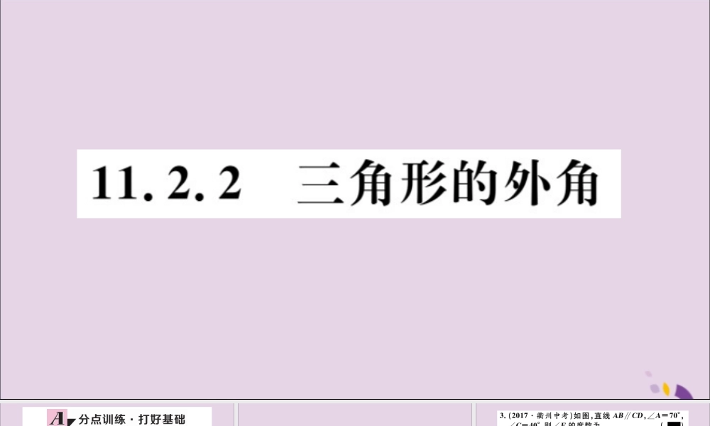 (通用)秋八年级数学上册 11.2 与三角形有关的角 11.2.2 三角形的外角习题讲评课件 (新版)新人教版 课件