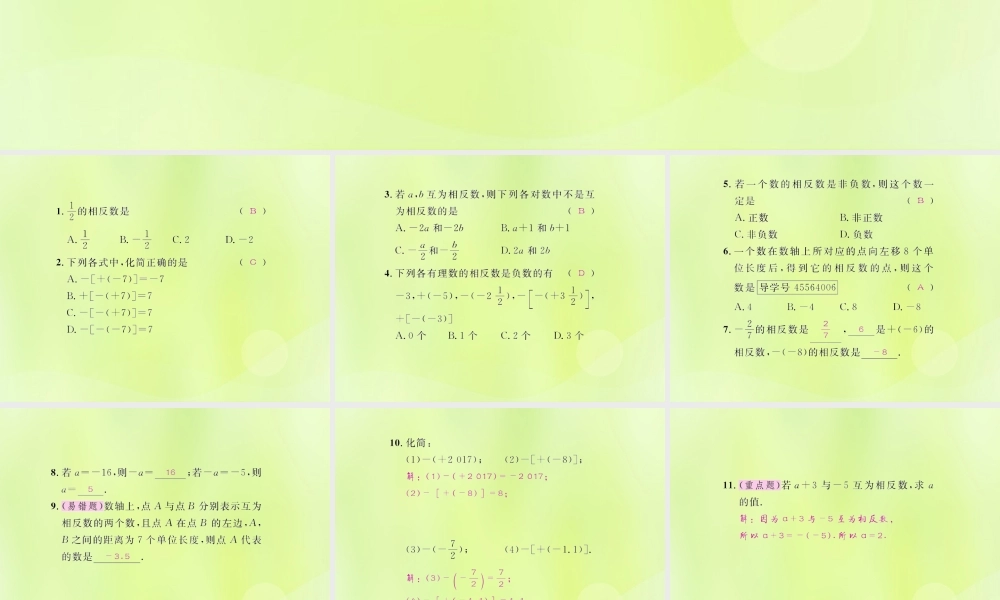(遵义专版)七年级数学上册 第一章 有理数 1.2 有理数 1.2.3 相反数课后作业课件 (新版)新人教版 课件