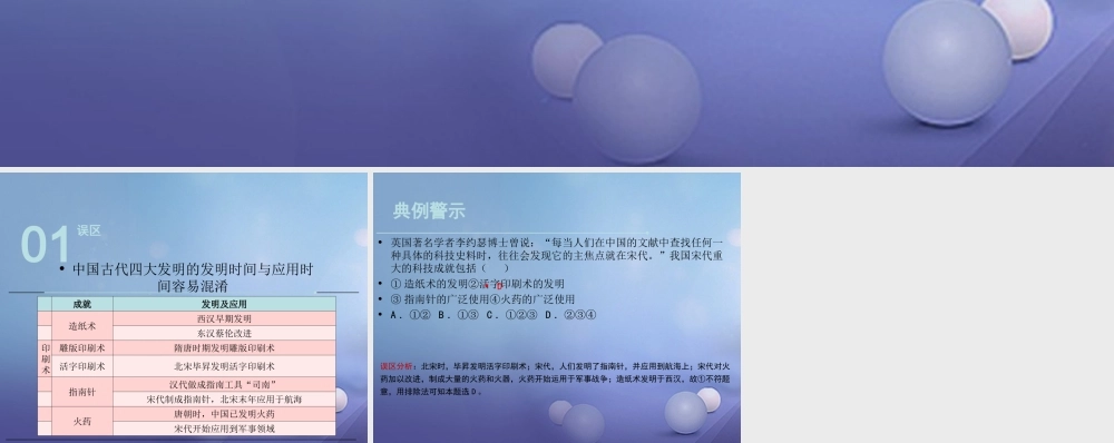 (秋季版)七年级历史下册 第二单元 第12课 宋元时期的科学技术(误区预警)素材 华东师大版 素材
