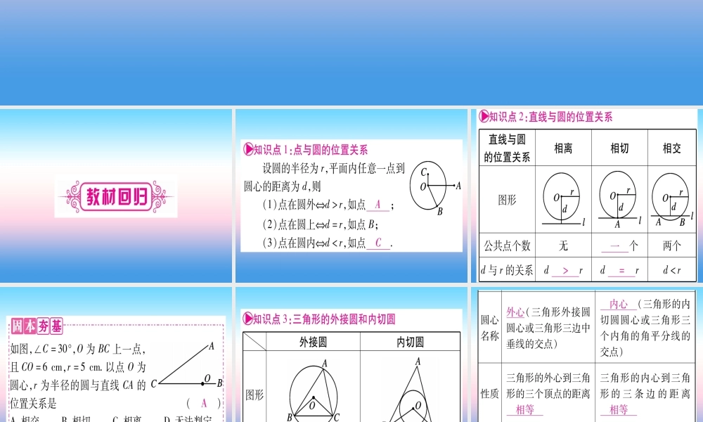 (贵州专版)中考数学总复习 第一轮 考点系统复习 第6章 圆 第2节 与圆有关的位置关系课件
