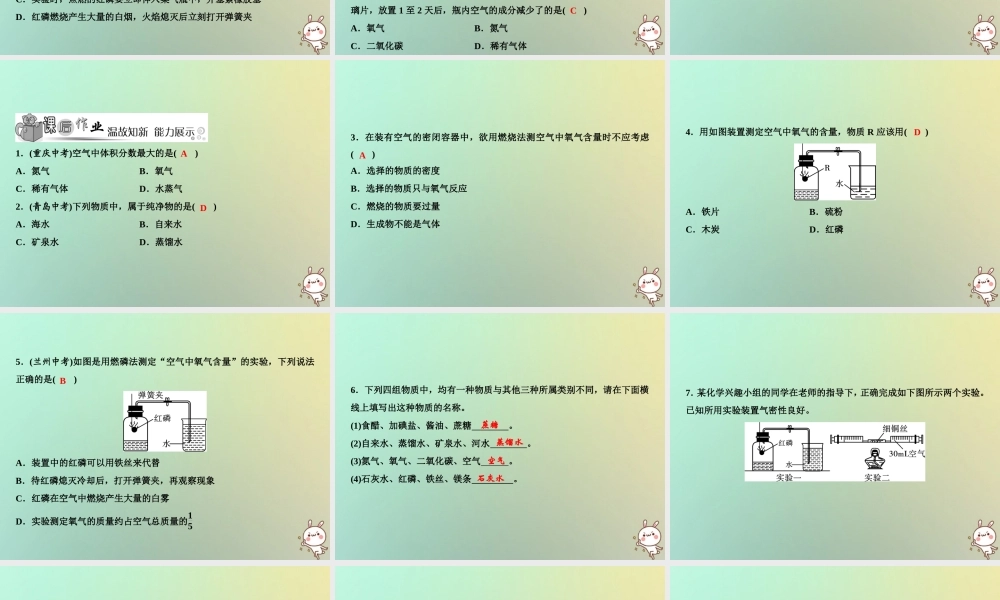 九年级化学上册 第2单元 我们周围的空气 课题1 空气 第1课时 空气是由什么组成的作业课件 (新版)新人教版 课件