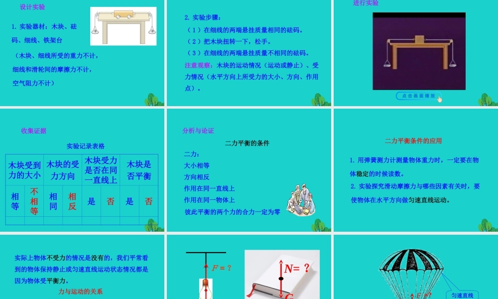 8.2 二力平衡课件 八年级物理下册 8.2 二力平衡课件+素材 (新版)新人教版 八年级物理下册 8.2 二力平衡课件+素材 (新版)新人教版