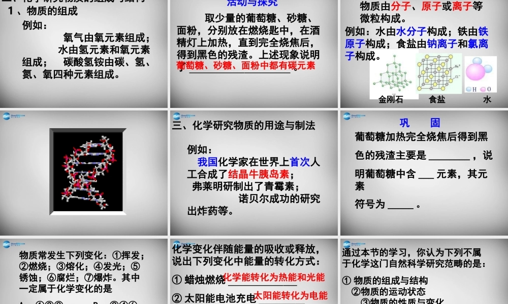 九年级化学全册 12 化学研究些什么课件 (新版)沪教版 课件