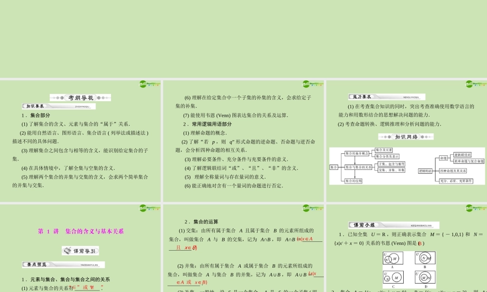 (高考风向标)高考数学一轮复习 第一章 第1讲 集合的含义与基本关系精品课件 理 课件