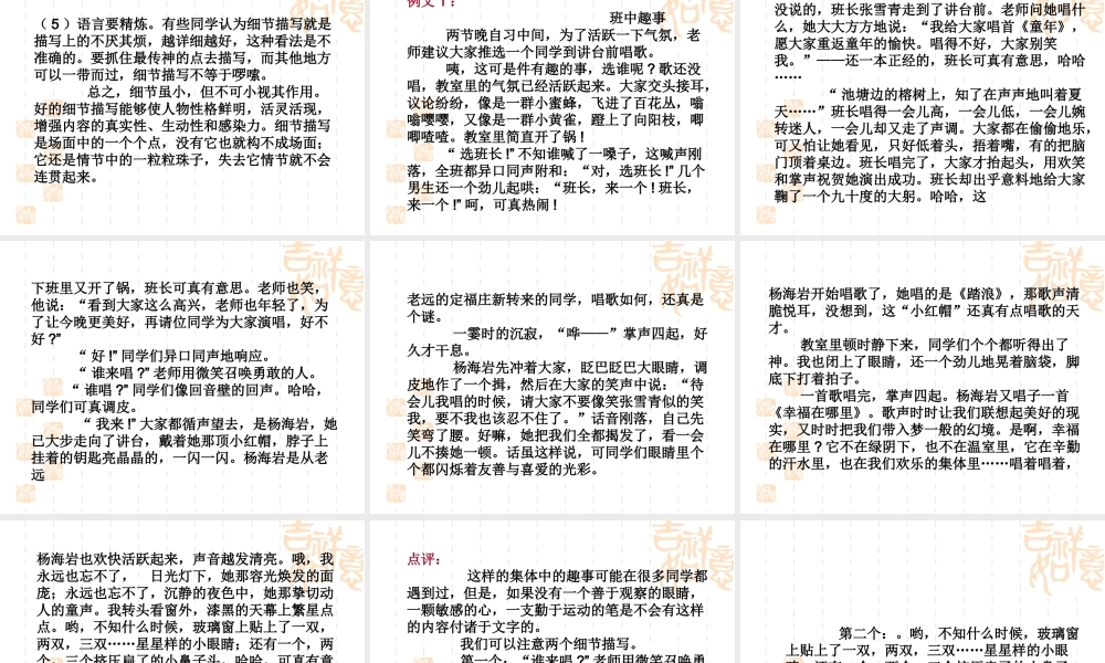 2009年中考语文作文指导课件细节描写  江洲中学 文继明 2009年中考语文作文指导课件