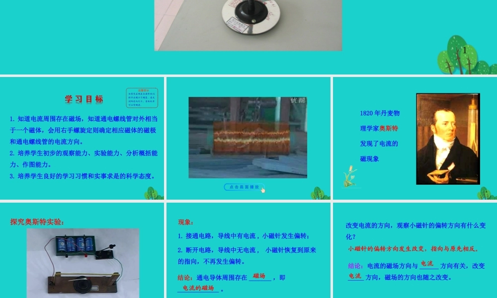 172 电流的磁场课件 九年级物理全册 17.2 电流的磁场课件+素材 (新版)沪科版