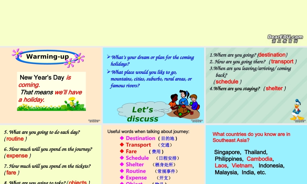 Module1 Unit3 Travel Journal warming up and reading 新课标 人教版 课件