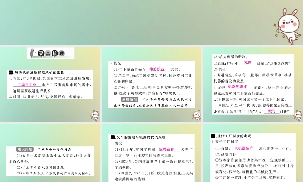 九年级历史上册 第七单元 工业革命、马克思主义的诞生和反殖民斗争 第18课 工业革命习题课件 川教版 课件