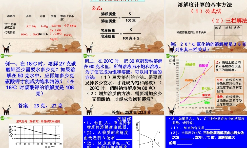 九年级化学下册(溶液与溶解度)课件 人教新课标版 课件