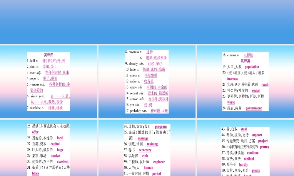 中考英语准点备考 第一部分 教材系统复习 考点精讲十三 九上 Unit 1课件