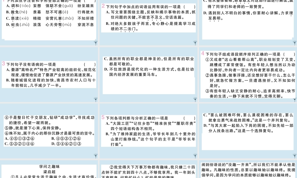 (江西专版)九年级语文上册 第二单元 6 敬业与乐业作业课件 新人教版 课件