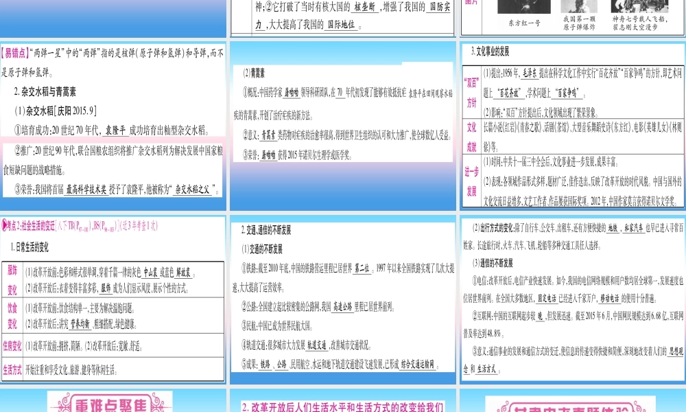 (甘肃专用)中考历史总复习 第一篇 考点系统复习 板块三 中国现代史 主题六 科技文化与社会生活(精讲)课件
