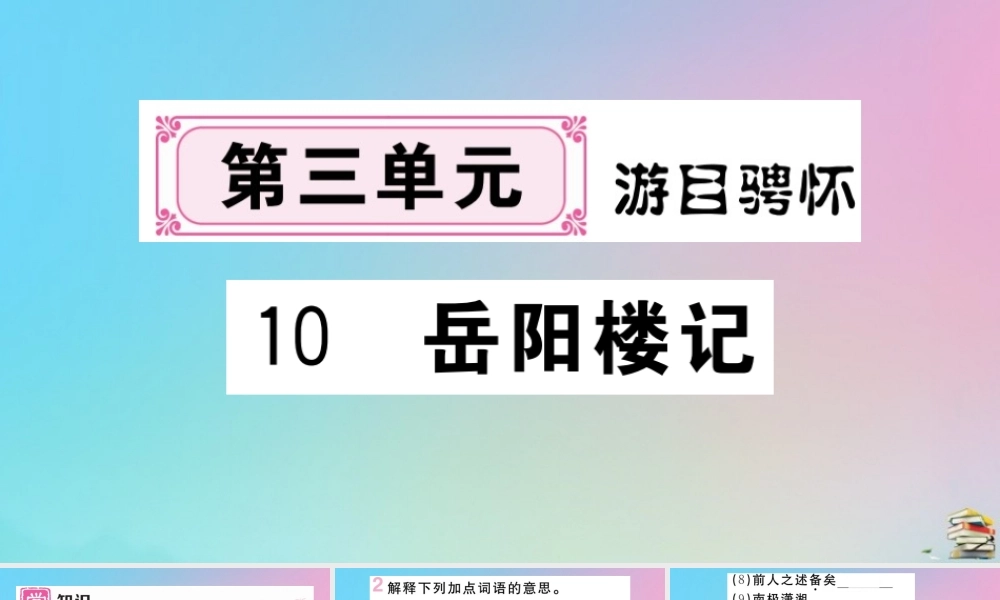 (贵州专版)九年级语文上册 第三单元 10 岳阳楼记作业课件 新人教版 课件