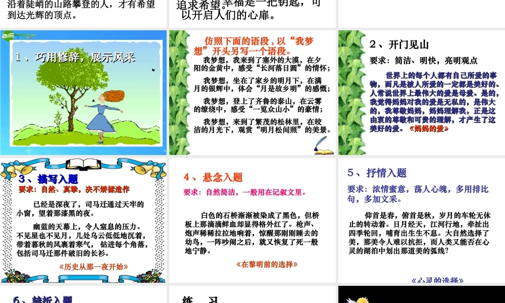 中考语文专题复习 给你的作文穿上美丽的外衣 巧设开头 人教新课标版 课件