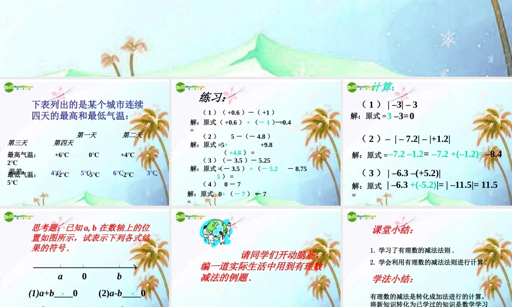 七年级数学上册 2.5 有理数的减法课件 北京课改版 课件