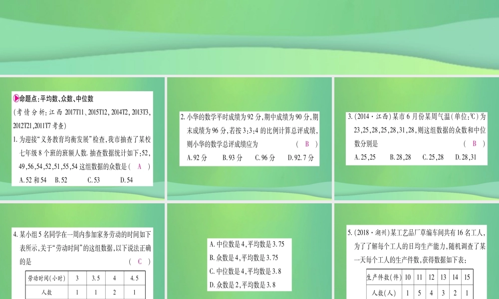 (江西专用)八年级数学上册 第6章 数据的分析江西常考命题点突破作业课件 (新版)北师大版 课件
