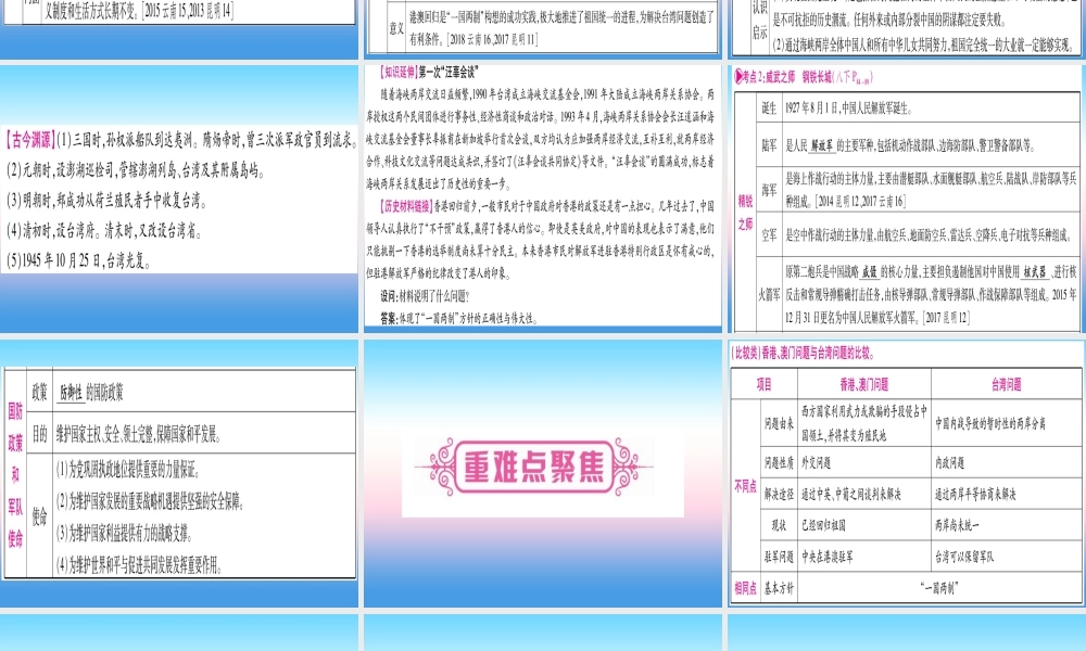 (云南专用)中考历史总复习 第一篇 考点系统复习 板块3 中国现代史 主题五 祖国统一和国防建设事业的发展(精讲)课件